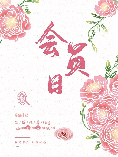 文艺小清新商场会员日宣称促销海报