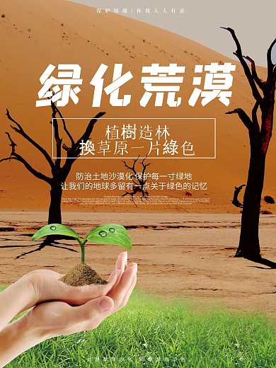 简约大气防止沙漠化海报