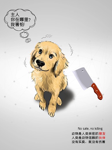 主人，你在哪里？我害怕！拒绝狗肉狗狗公益海报