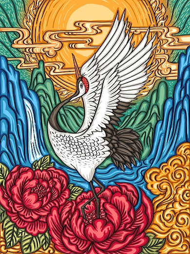 国潮风鹤舞插图海报