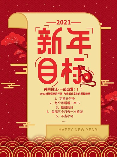 原创新年喜庆新年目标海报