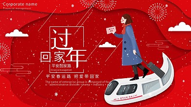 红色简约剪纸风回家过年宣传展板