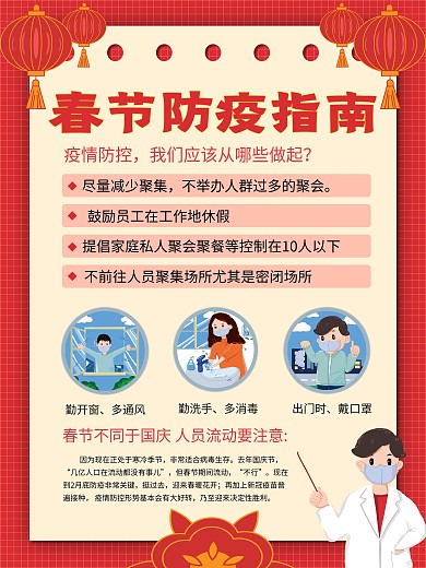 2022春节疫情防控指南红色海报