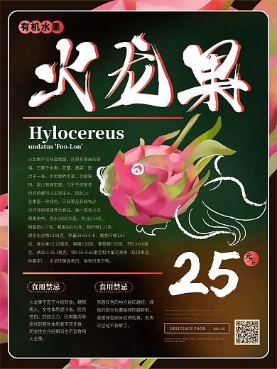 简约创意手绘火龙果海报