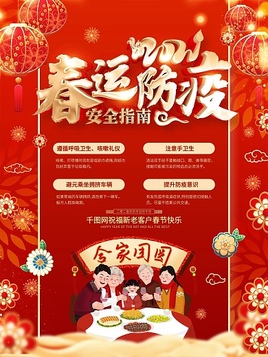原创红色春运防疫安全宣传海报