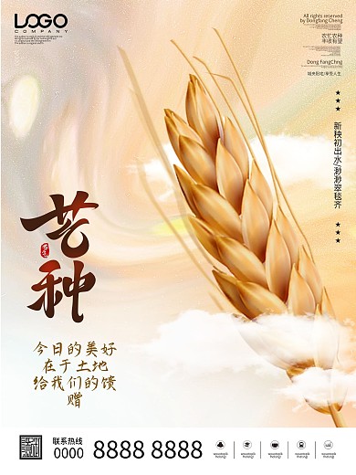 大气简约芒种节气宣传海报模板