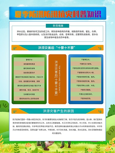 夏季防洪防汛抗灾科普知识宣传展板海报