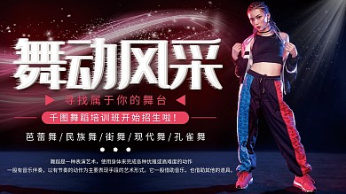 创意简约舞动风采舞蹈培训宣传展板
