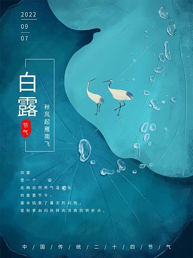 原创简约二十四节气白露海报