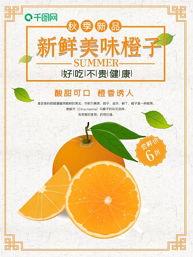 秋季水果美味橙子海报