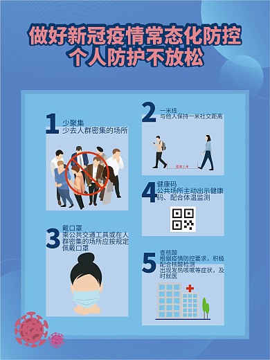 手绘卡通新冠肺炎疫情常态化防控宣传海报