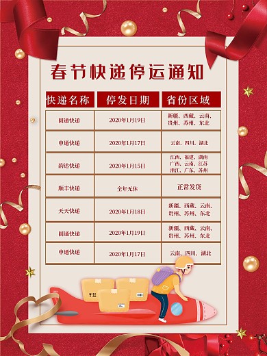 春节快递停运通知宣传海报