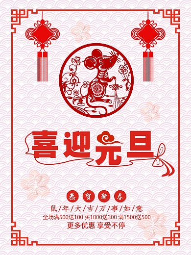 喜迎元旦鼠年促销海报