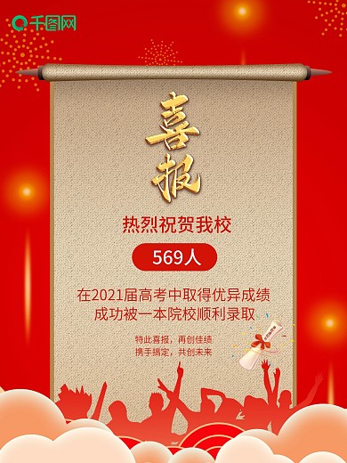 喜庆简约高考喜报海报