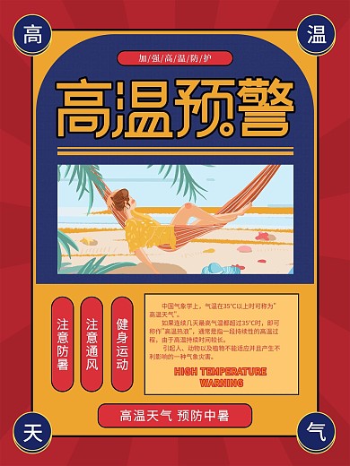 创意复古风高温预警宣传海报