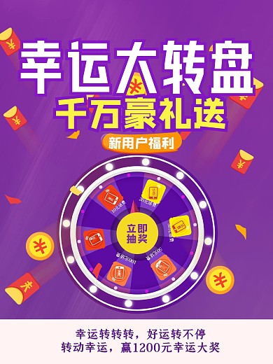 紫色简约大气幸运大转盘海报