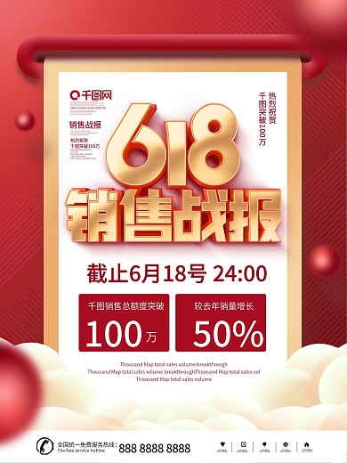 简约红色喜庆618销售战报喜报宣传海报