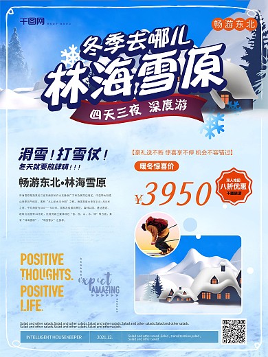 简约清新冬季去哪儿林海雪原旅游海报