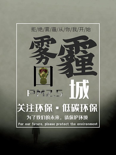 关注环保，低碳环保为了我们的未来请保护环境雾霾围城公益海报灰色