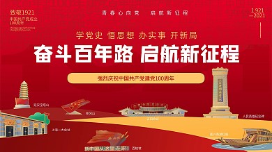建党100周年建党百年奋斗百年路党建海报