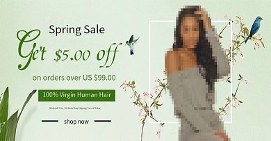 春季简约小清新绿色假发女装海报