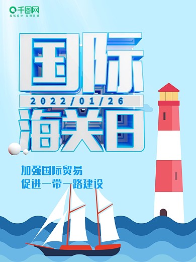 原创C4D国际海关日节日海报