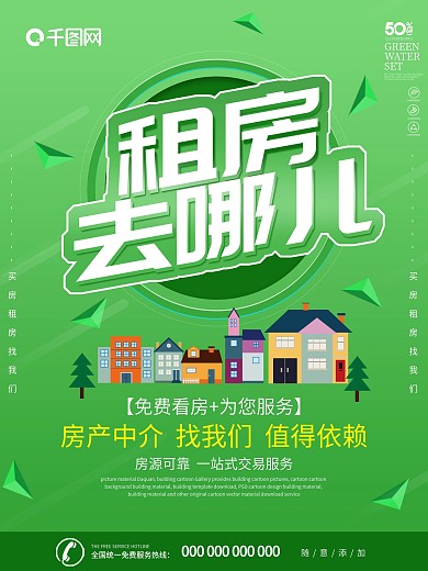 绿色简约大气租房去哪儿海报