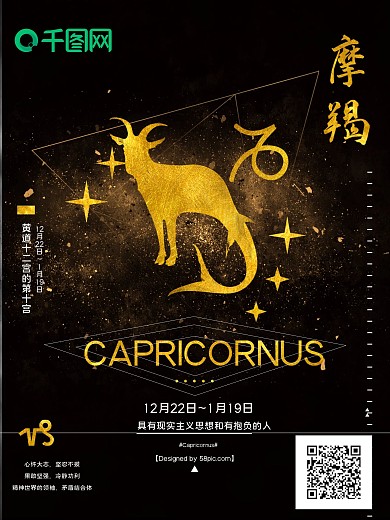 简约大气风十二星座摩羯宣传海报