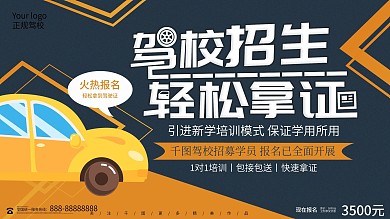 简约驾校招生考试驾照促销展板