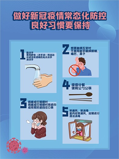 手绘卡通新冠肺炎疫情常态化防控宣传海报