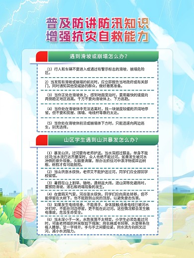 夏季防洪防汛抗灾科普知识宣传系列展板海报