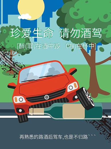 原创矢量卡通拒绝酒驾海报