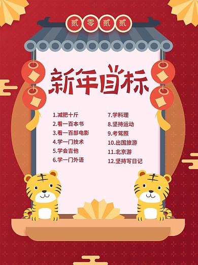 原创新年目标计划简约红色商业海报