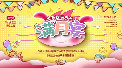 宝宝满月宴卡通海报