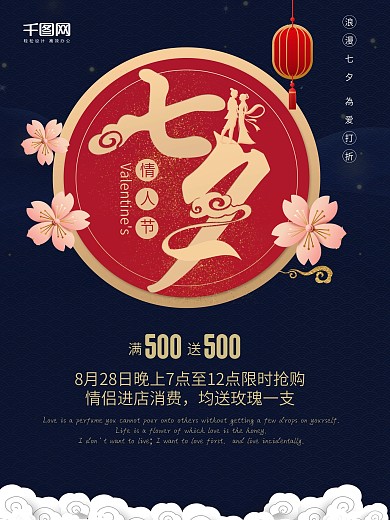 蓝色浪漫七夕情人节海报