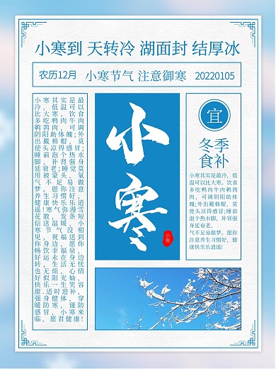 创意简约风报纸二十四节气小寒海报