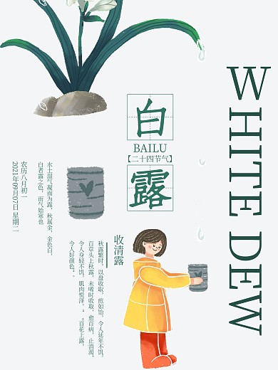 简约清新二十四节气白露海报