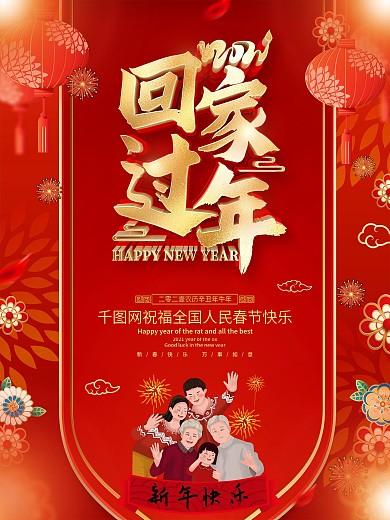 原创红色喜庆回家过年春运海报