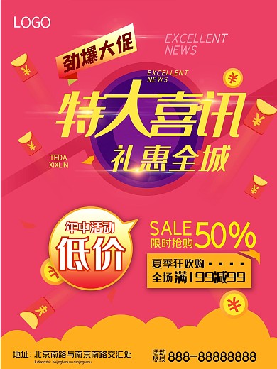 特大喜讯红色促销海报