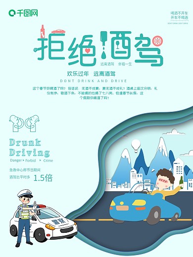 原创卡通春节拒绝酒驾酒业宣传海报