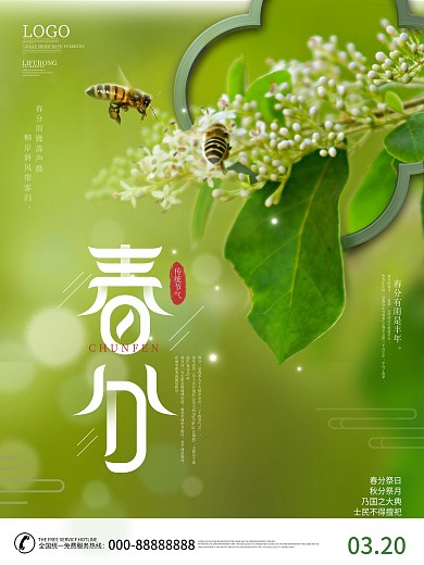 原创简约风小清新春分节气日签海报