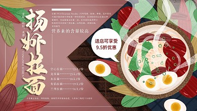原创手绘扬州拉面美食介绍宣传展板