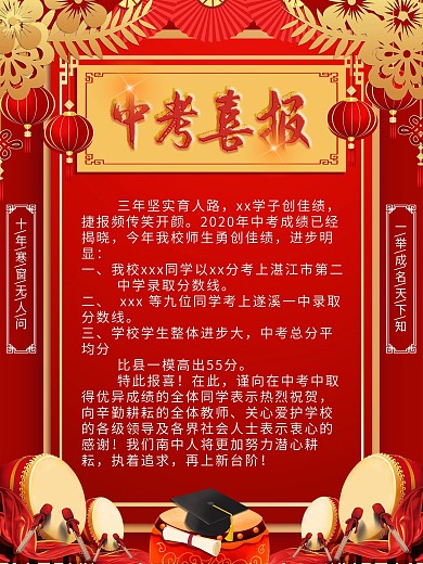 中考喜报海报宣传