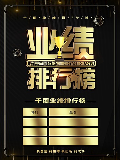 黑色创意简约业绩排行榜海报