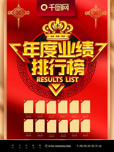 C4D大气高档红金企业年度业绩排行榜海报