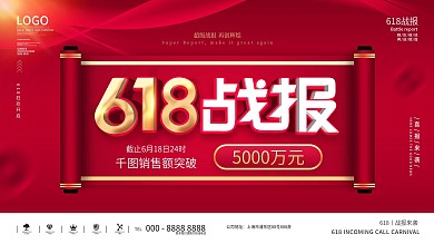 红色喜庆618销售战报喜报展板
