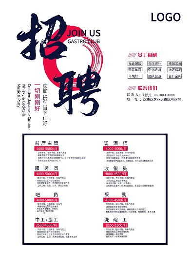 日料餐酒招聘海报