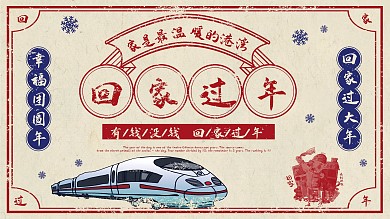 黄色简约复古风回家过年节日展板