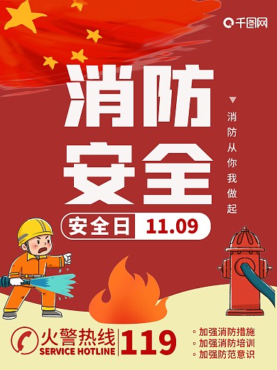 消防安全日火警消防常识防火公益海报购物