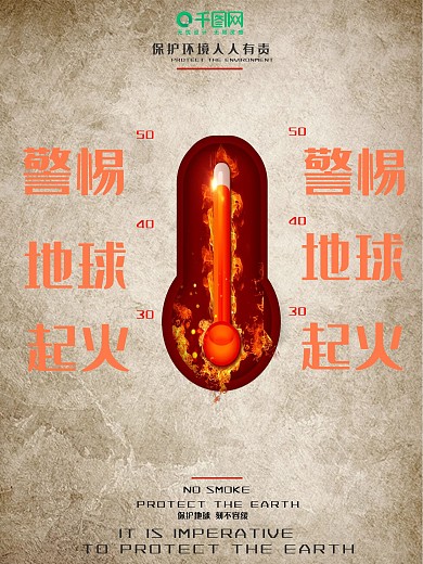 创意警惕地球起火保护地球公益海报